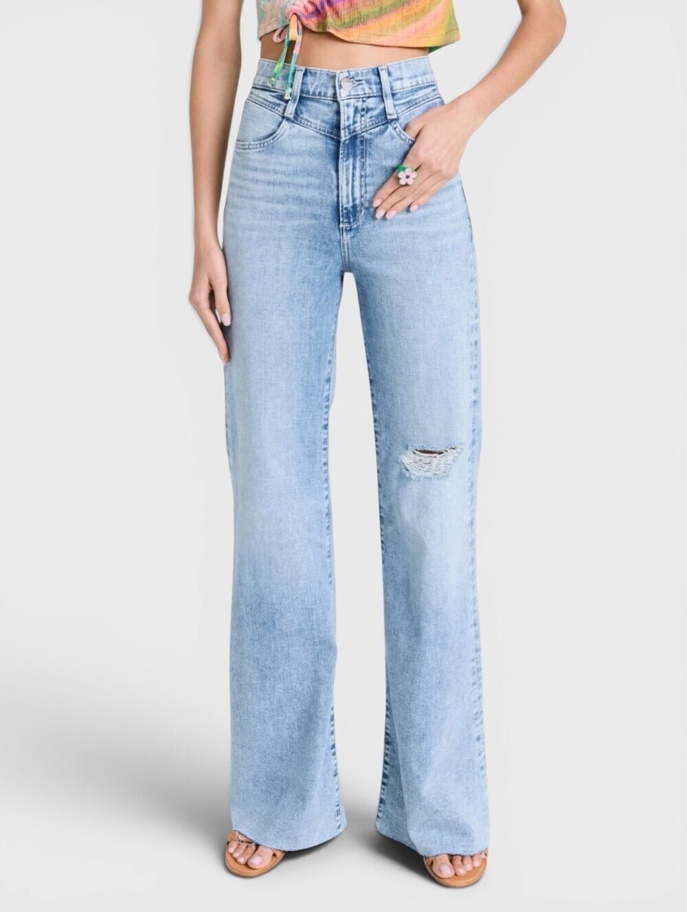 Joe's Goldie Wide Leg Palazzo Stretch Denim Jeans Raw Hem Soulmate Wash Size 30